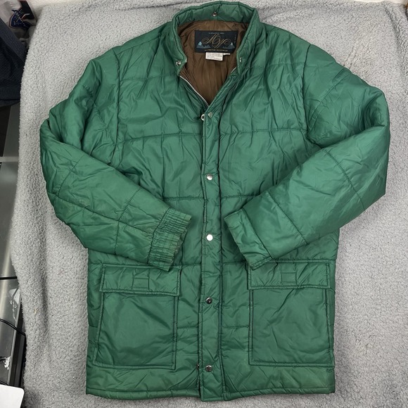 Vintage Men's Green Montgomery Ward‎ Puffer Hooded Coat Jacket Size Medium - Picture 1 of 14